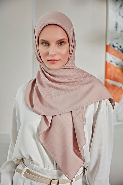 Scarf Φουλάρι σιφόν με μοτίβο Jacquard Mini Square - Mink -