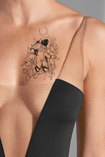 BiWini Astronot Gül Göğüs Geçici Dövme Tattoo