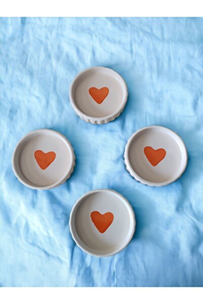 MeGgDecor 4'lü Turuncu Kalpli Tırtıklı  Sosluk Lokumluk Reçellik Çerezlik