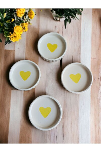 MeGgDecor 4'lü Sarı Kalpli Tırtıklı  Sosluk Lokumluk Reçellik Çerezlik