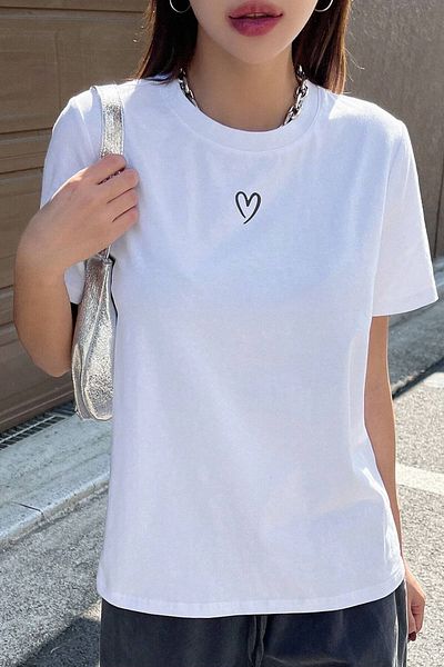 MODAGEN Unisex Heart Printed White Slimfit T-Shirt