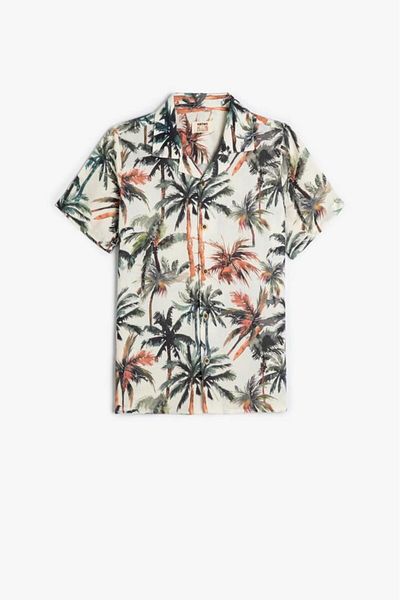 Koton Boy's Viscose Shirt Palm Printed Short Sleeve Single Pocket Detail