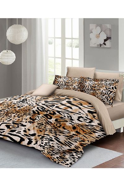 MonoHome Σετ Παπλωματοθήκη King Size Leopard με σχέδιο 100% βαμβακερό σατέν διπλό - 220x240cm