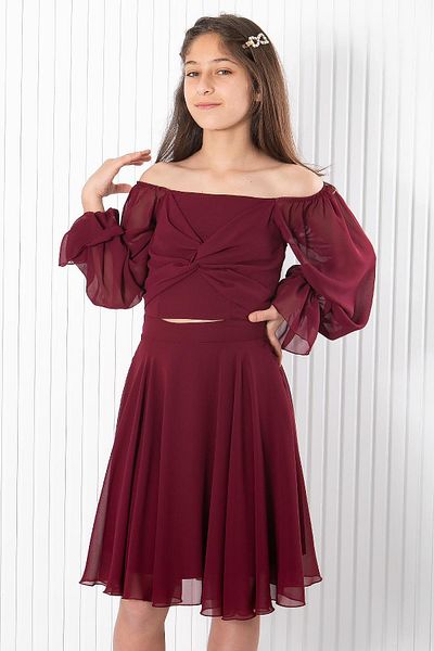 SUBU TASARIM Plum Balloon Sleeve Chiffon Evening Dress - MDV934