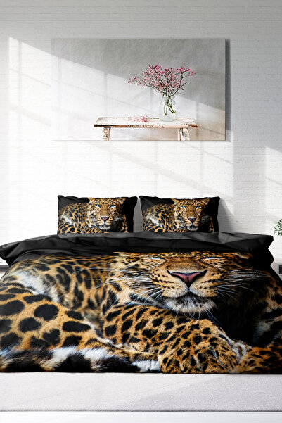 MonoHome King Size Leopard Eyes Duvet Cover Set - 100% Cotton Satin, Double, 220X240Cm