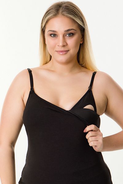 MS HAMİLE İÇ GİYİM HG0111 Model Covered Maternity Nursing Black Undershirt - Ideal for Pregnant Women