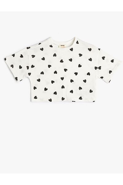 Koton Heart Printed Crop T-Shirt για κορίτσια - Κοντό μανίκι 4SKG10248AK