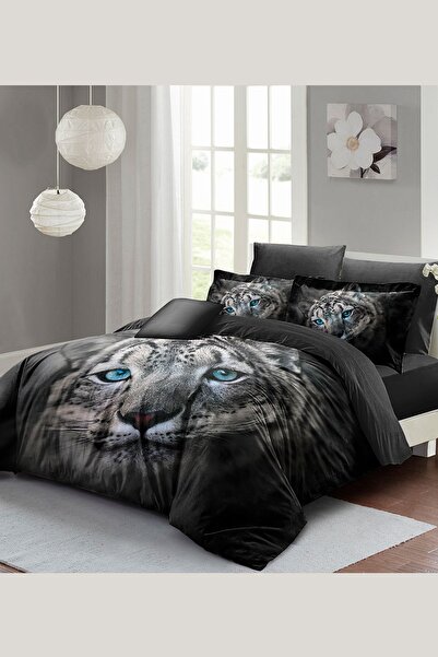 MonoHome Blue Leopard King Size Satin Duvet Cover Set - 100% Cotton, Double, 220X240Cm