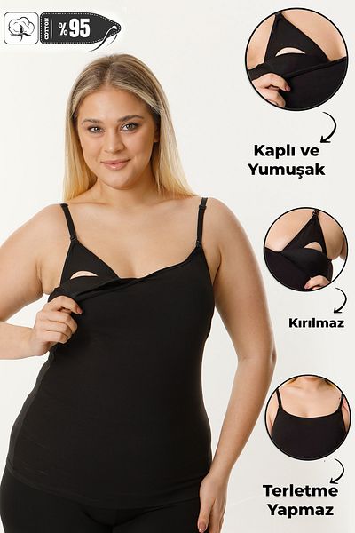 MS HAMİLE İÇ GİYİM HG0111 Model Covered Maternity Nursing Black Undershirt - Ideal for Pregnant Women