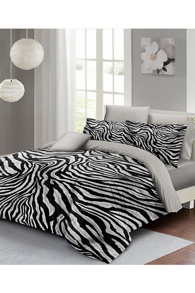 MonoHome Classic Zebra King Size Double Duvet Cover Set - 100% Cotton Satin 220X240Cm