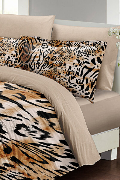 MonoHome King Size Leopard Patterned 100% Cotton Satin Double Duvet Cover Set - 220X240Cm