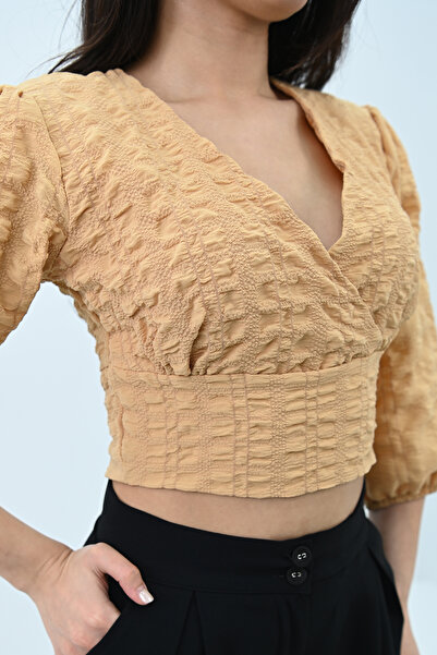 Koza Butik Дамска изрязана риза с балонен ръкав 1719-25