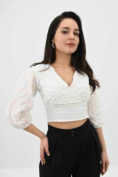 Koza Butik Cămașă detaliată cu mâneci cu balon pentru femei 1719-25
