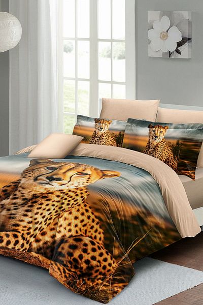 MonoHome Cheetah Kıng Sıze Сатенено спално бельо - 100% памук, двойно, 220x240cm