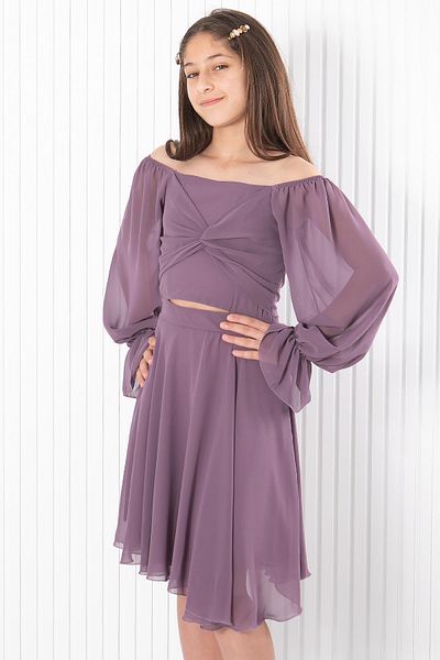 SUBU TASARIM Balloon Sleeve Chiffon Evening Dress Lilac MDV934