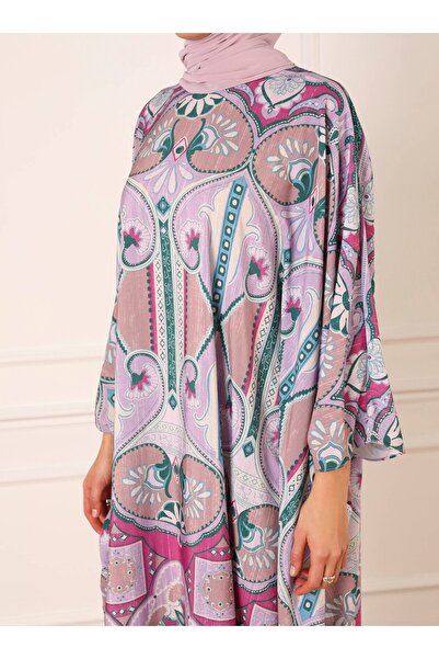 Refka Ethnic Patterned Satin Ferace - Fuchsia - Refka