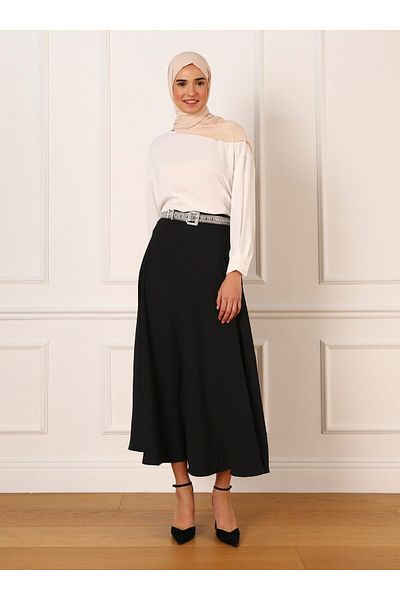 Refka Aerobin Flared Skirt with Elastic Waist - Black - Refka