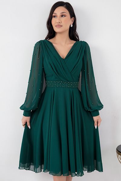 PULLIMM Long Sleeve and Bead Detailed Chiffon Dress - DNS1512