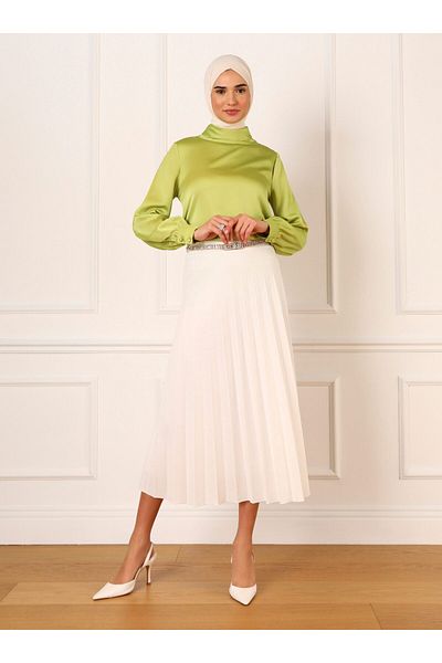Refka Pleated 90 Cm Skirt - Off White - Refka