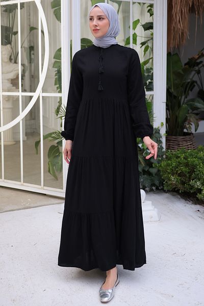 benguen 8232 String-Kleid mit Kragen, Schwarz