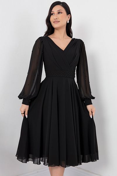 PULLIMM Rochie din șifon cu mâneci lungi și mărgele - DNS1512