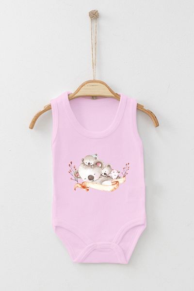 ADABEBEK Koala Family Patterned Printed Strap Snap Bodysuit