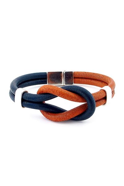 Solfera Cinnamon Navy Blue Alaçatı Knot Genuine Leather Men's Bracelet M051F