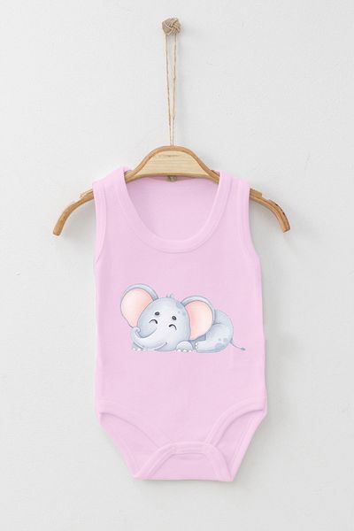 ADABEBEK Cute Elephant Printed Strap Snap Bodysuit