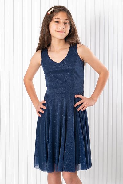 SUBU TASARIM Navy Blue Tulle Evening Dress with Back Detail, MDV942