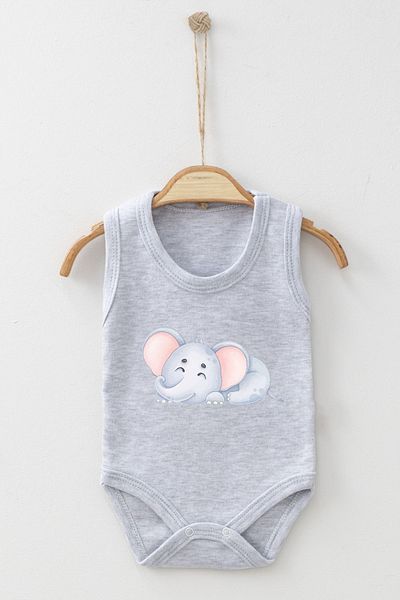 ADABEBEK Cute Elephant Printed Strap Snap Bodysuit