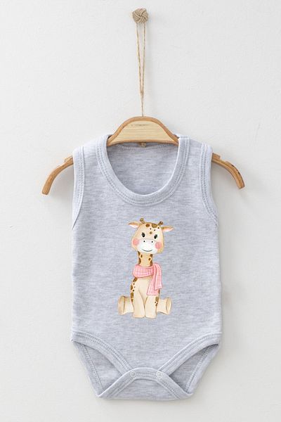 ADABEBEK Cute Giraffe Printed Strap Snap Bodysuit