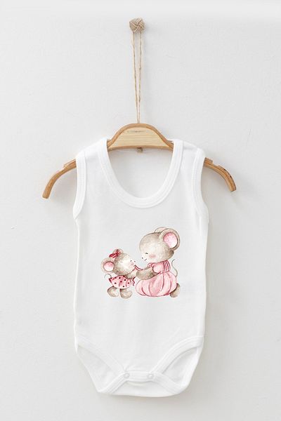 ADABEBEK Cute Mouse Family Printed Strap Snap-On Bodysuit