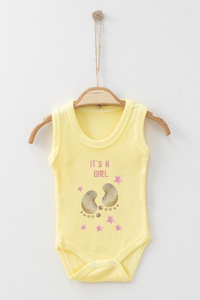 ADABEBEK It's a Girl's Written Foot Patterned Printed Strap Snap Bodysuit