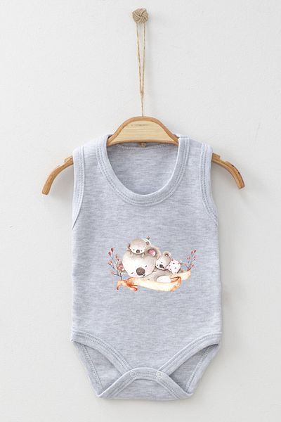ADABEBEK Koala Family Patterned Printed Strap Snap Bodysuit