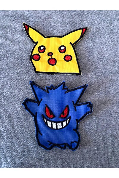 icase رقعة مطرزة على شكل كرة بوكيمون بيكاتشو جينجار مكونة من قطعتين قابلة للخياطة (6 × 8 سم، 6 × 4 سم)