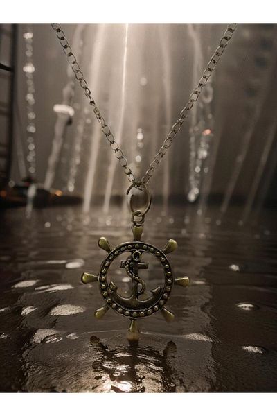 whocares Unisex Antique Colored Necklace with Chain and Symbol - Ship Wheel