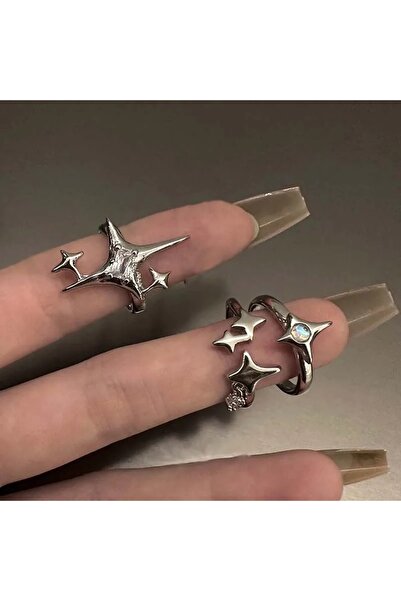 Köstebek Taşlı Yıldız 3’lü Yüzük Seti