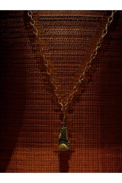 whocares Unisex Zincirli Kolye Minimal Boks Eldiveni Sembollü Antik Renk Kali...