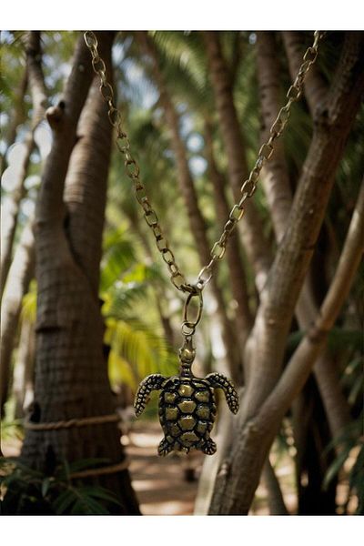 whocares Unisex Antique Colored Chain Necklace - with Little Turtle and Symbol