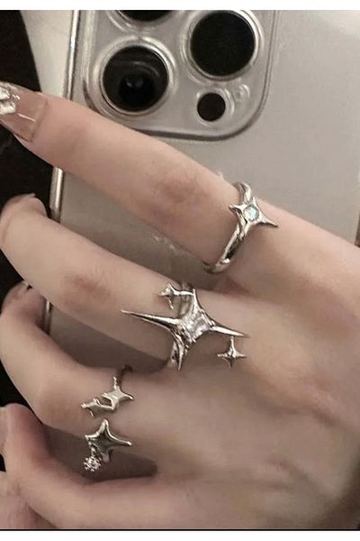 Köstebek Stoned Star 3-Piece Ring Set