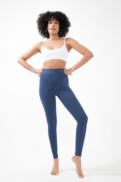 Comm-Ci Arden طماق رياضية طويلة من القطن العضوي بخصر عادي باللون الأزرق الداكن