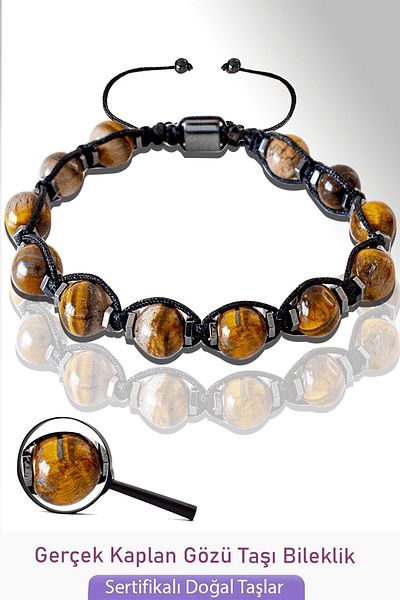 Tesbih Atölyesi Certified AAA+ Real Tiger Eye Stone Bracelet - Adjustable