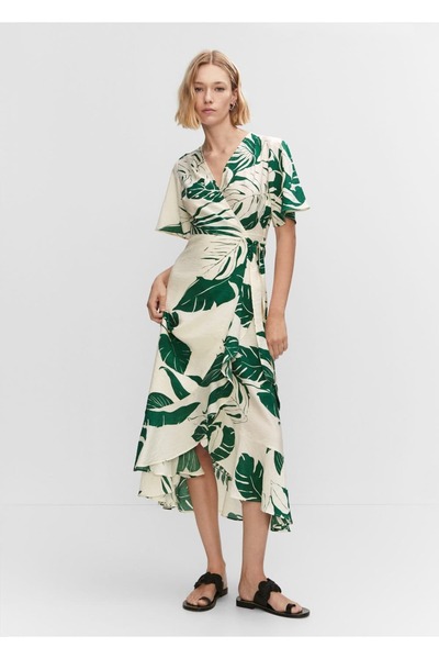 MANGO Woman Ruffle cross print dress