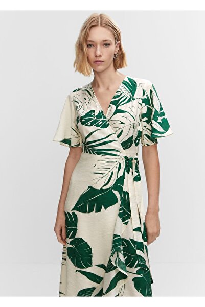 MANGO Woman Ruffle cross print dress