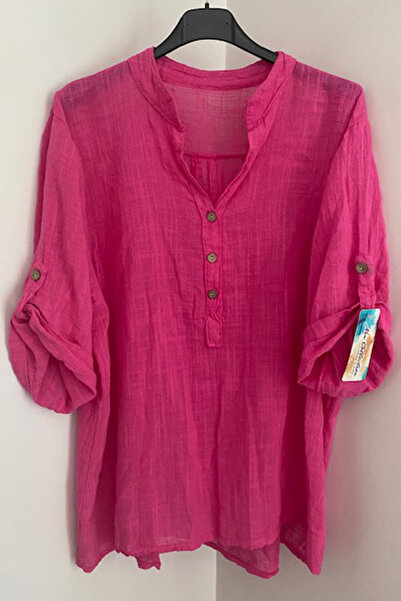 AYASOFYA OTANTIK Γυναικεία Ιταλική Ροζ Μπλούζα με Λεπτομέρεια στο Γιακά και Κ...