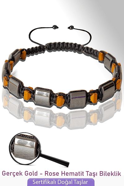 Tesbih Atölyesi Certified Real Rose - Silver Hematite Stone Bracelet - Adjustable