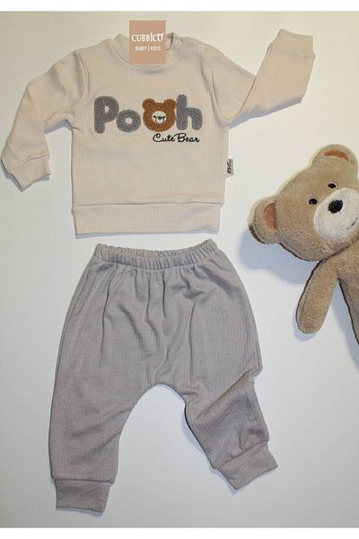 minibird baby MİNİBİRD Embroidered POOH Cotton 2-Piece Baby Set
