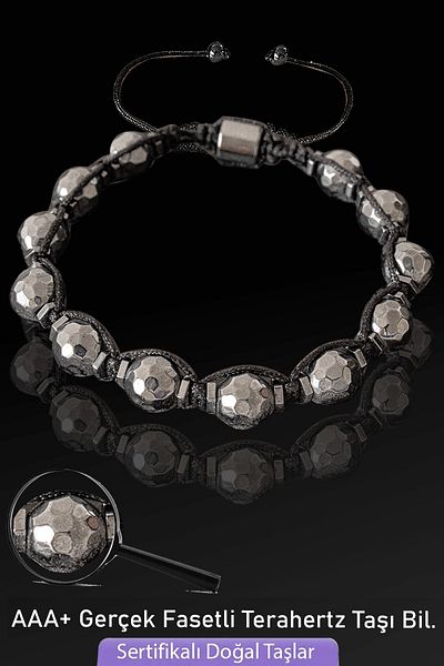 Tesbih Atölyesi Certified AAA Faceted Real Terahertz Stone Bracelet - Vibration Stone