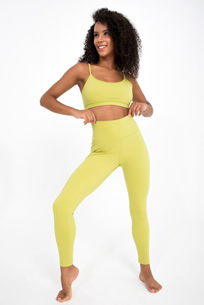 Comm-Ci Eden سروال ضيق رياضي طويل بقصة ضيقة وخصر عالي باللون الأخضر الفاتح