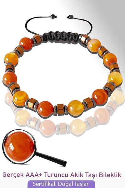 Tesbih Atölyesi Real Orange Agate Stone Bracelet - Certified and Adjusted